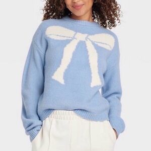 a new day Light Blue Sweater with Cream Bow